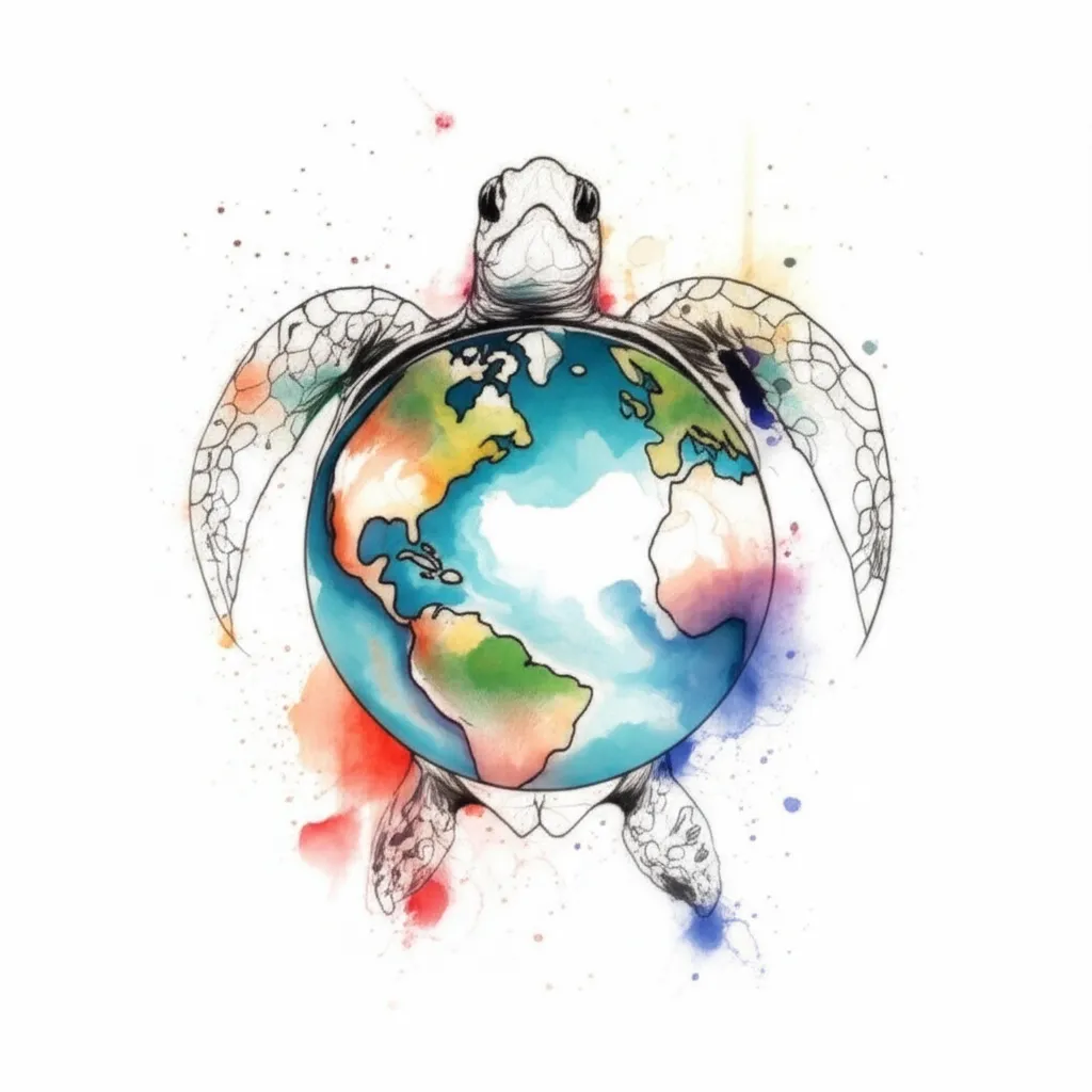 Watercolor Turtle Holding the World Tattoo Idea
