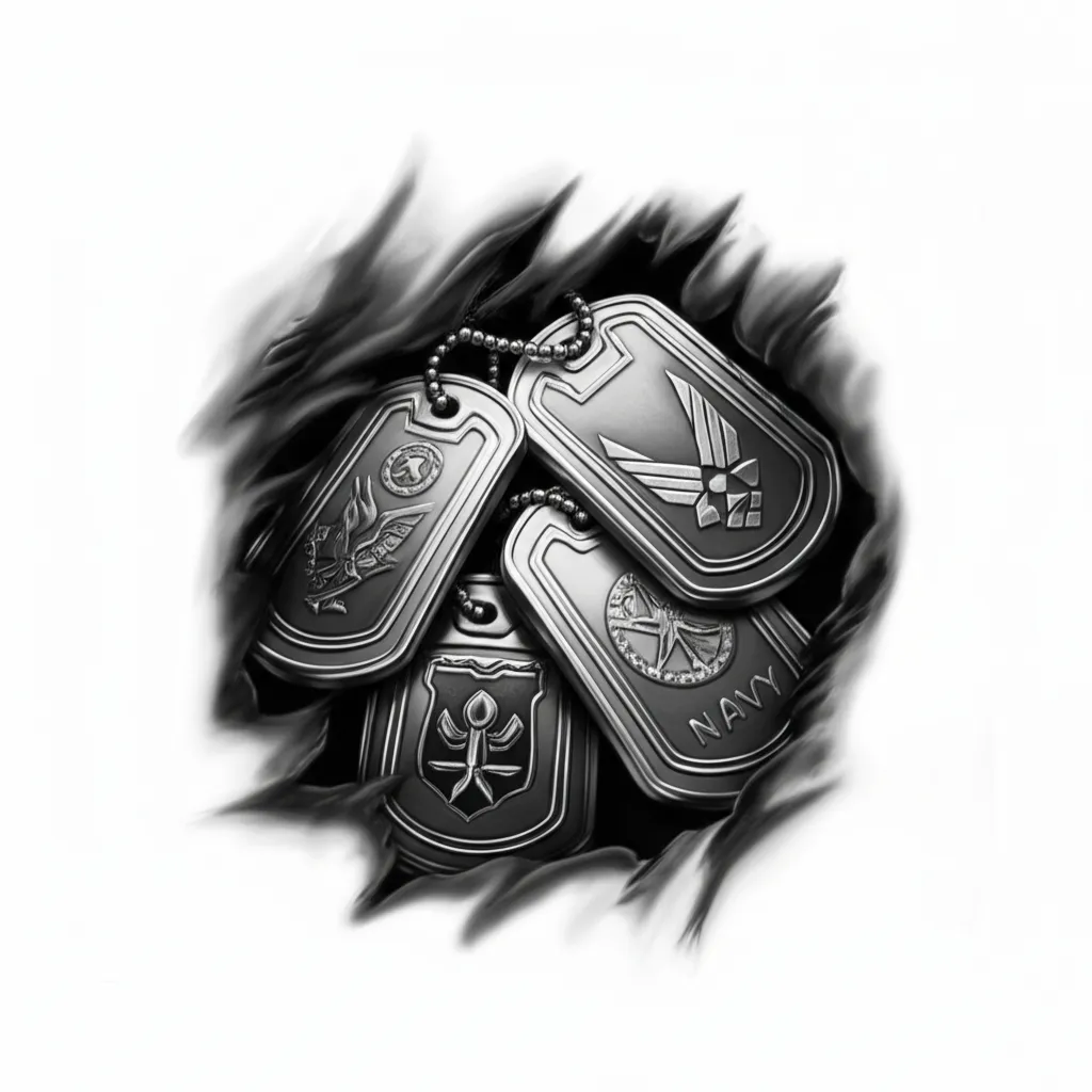 Realistic Military Branch Dog Tag Ripping Skin Tattoo Realistic Military Branch Dog Tag Ripping Skin Tattoo