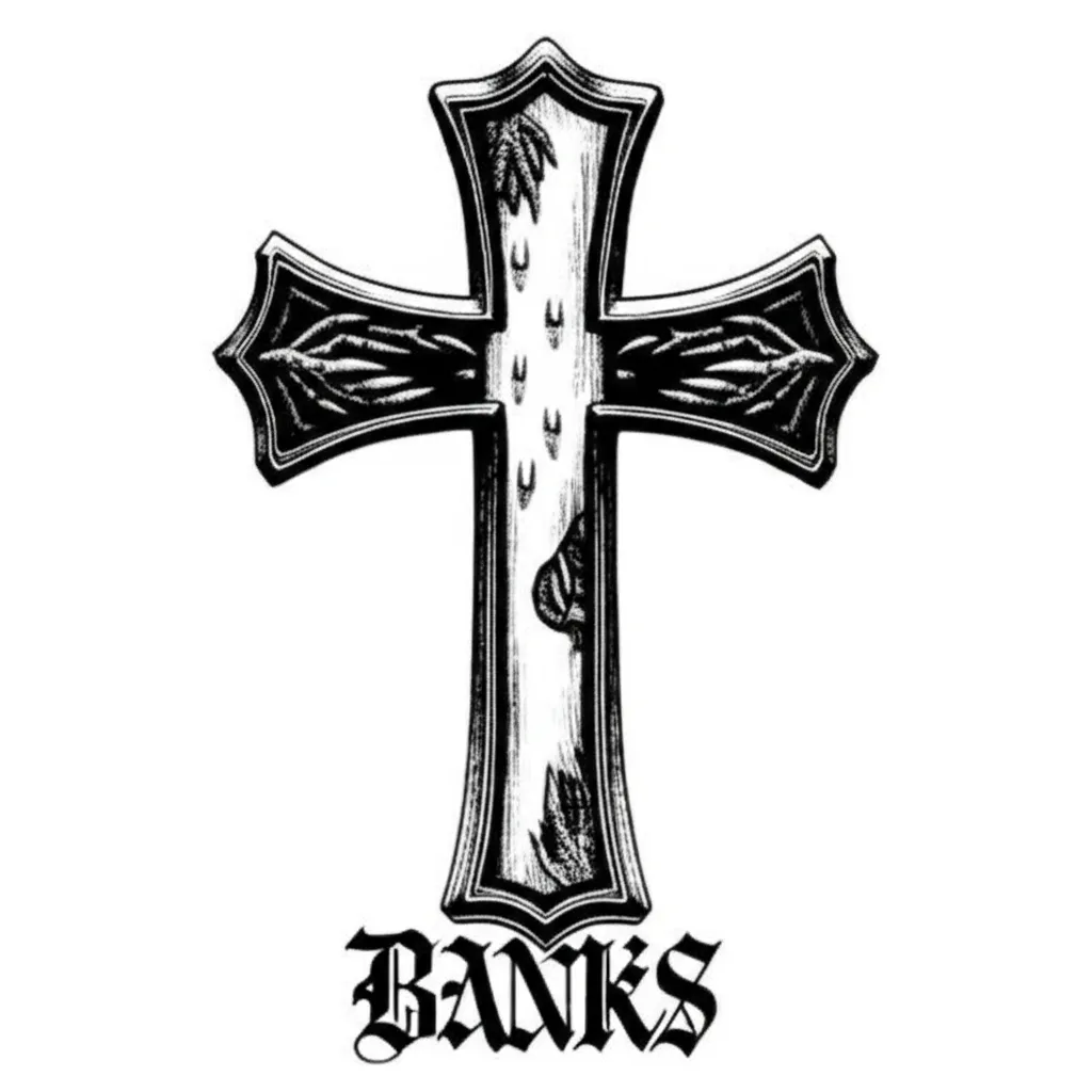 Gothic Cross Tattoo with Deer and Turkey Tracks - Banks Family