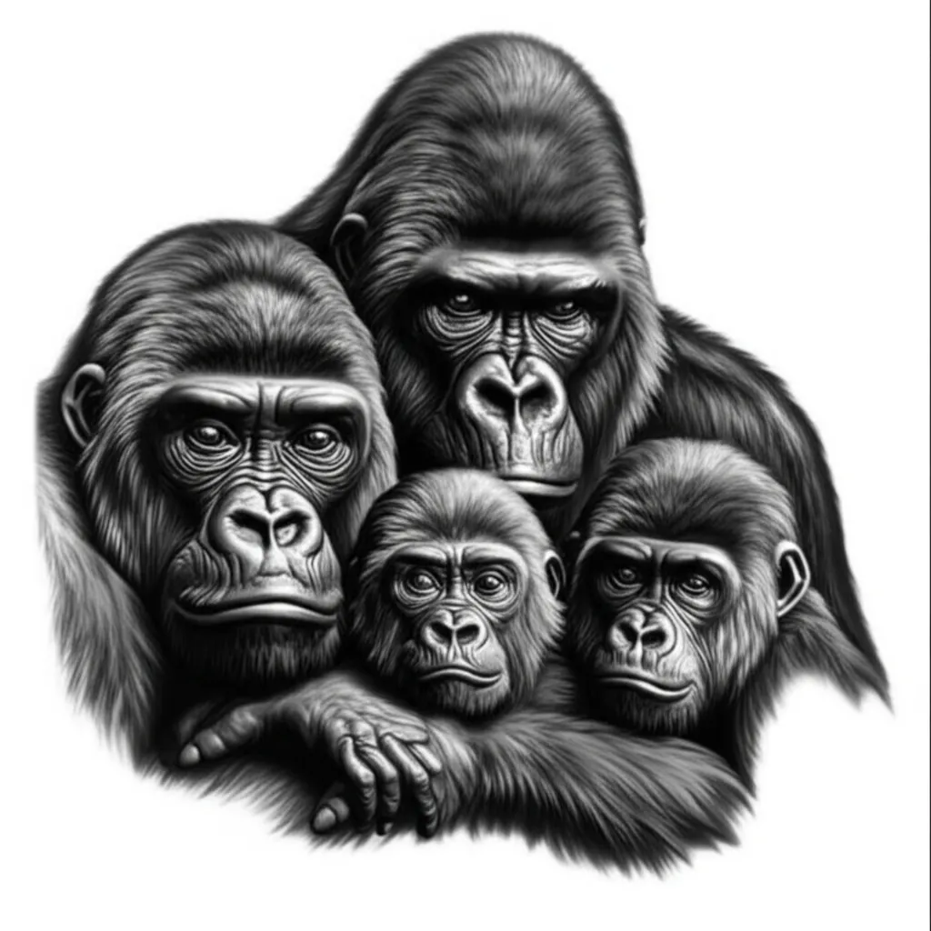 Realistic Gorilla Family Tattoo: Grandma, Mom, Sister, Brother
