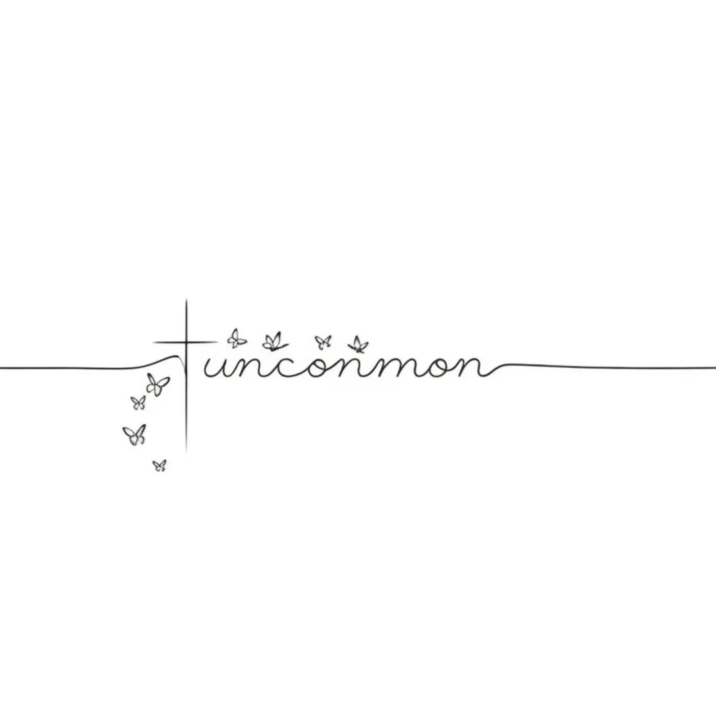 Uncommon Minimalist Tattoo with Cross and Butterflies