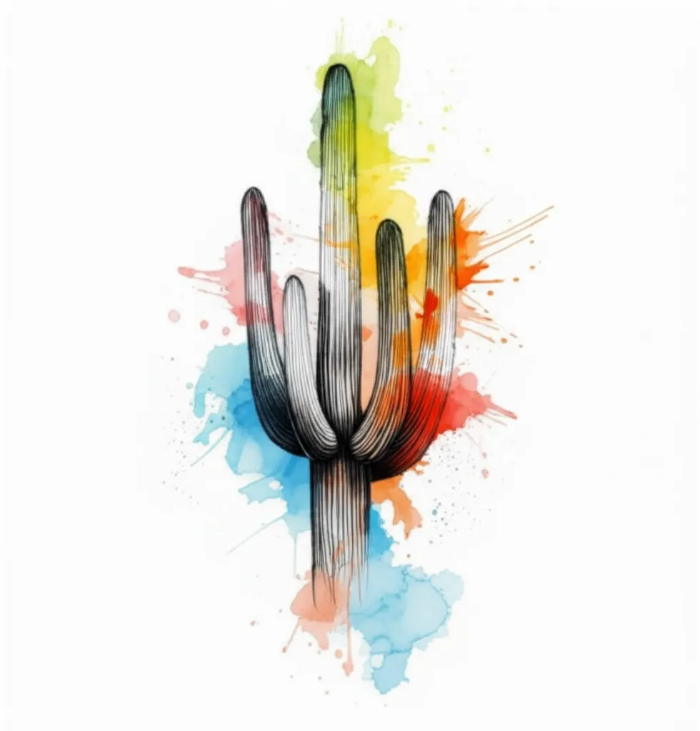 Watercolor Saquaro Cactus Tattoo in Arizona Desert Watercolor Saquaro Cactus Tattoo in Arizona Desert