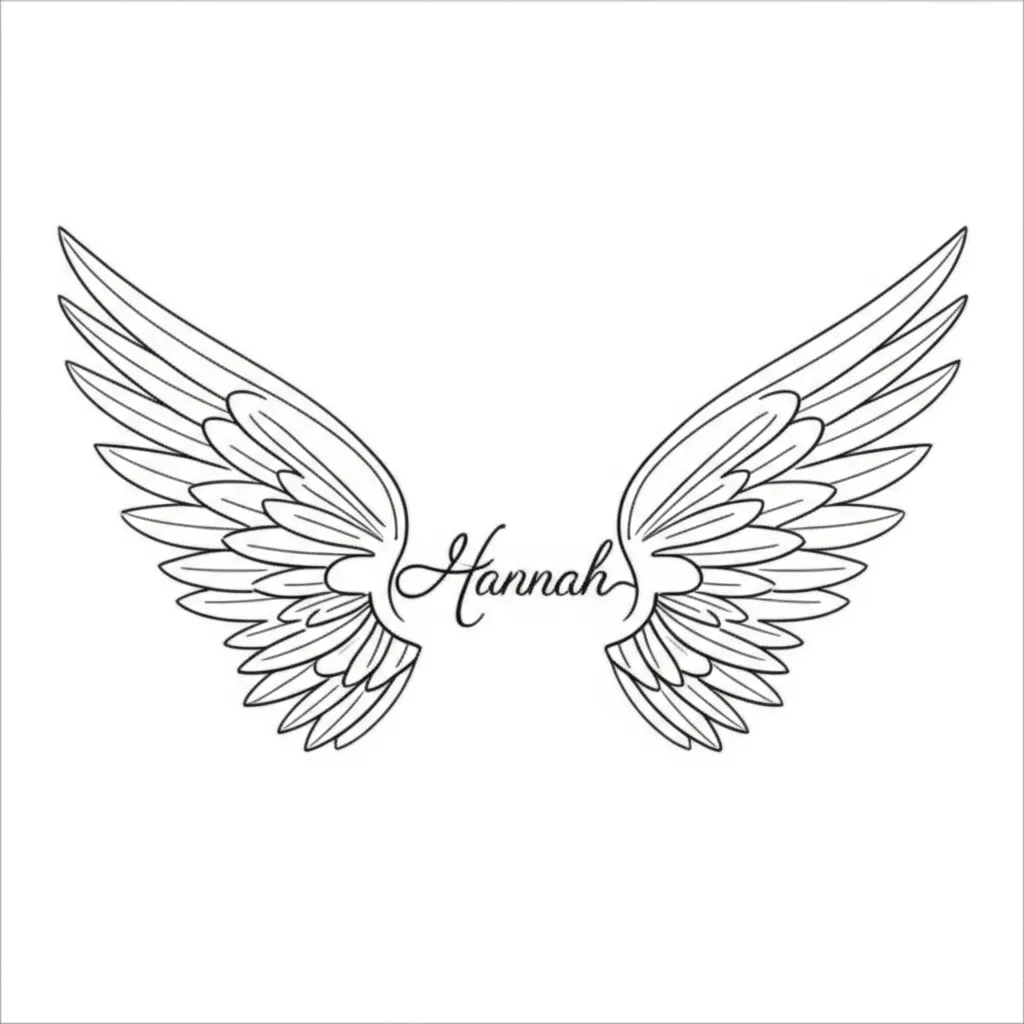 Minimalist Angel Wings Tattoo with Name 'Hannah' Minimalist Angel Wings Tattoo with Name 'Hannah'
