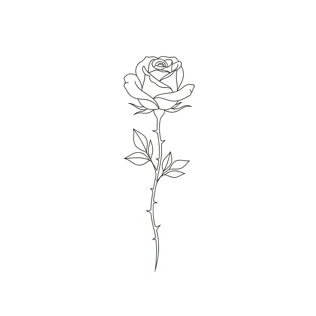 Minimalist Rose with Thorns Tattoo Design