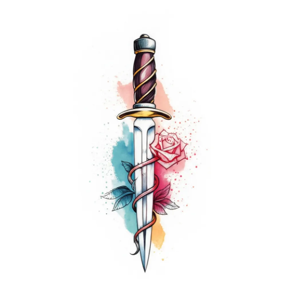 Watercolor Knife and Rose Tattoo Design Watercolor Knife and Rose Tattoo Design