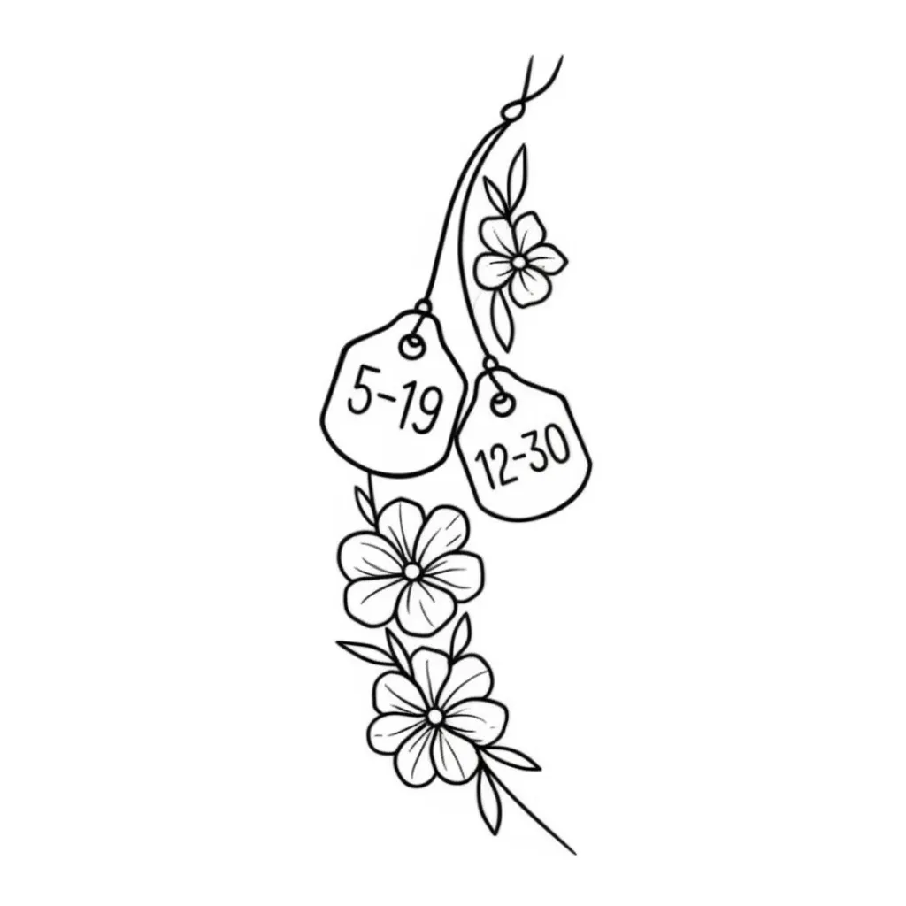 Minimalist Cow Tag Tattoo with Flowers - Western Half Sleeve Design Minimalist Cow Tag Tattoo with Flowers - Western Half Sleeve Design
