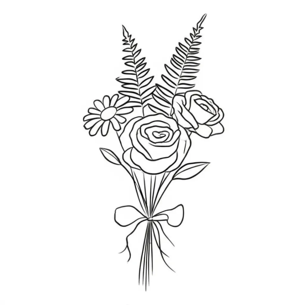 Minimalist Flower Bouquet Tattoo Design with Daisy, Lily, Poppy, Rose and Fern