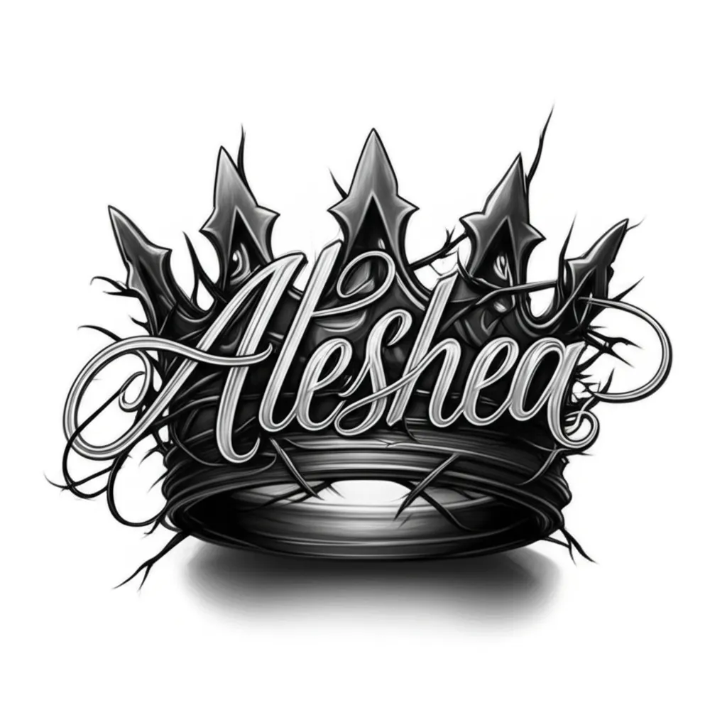 Aleshea Name Royal Crown Tattoo with Thorns - Realism Style