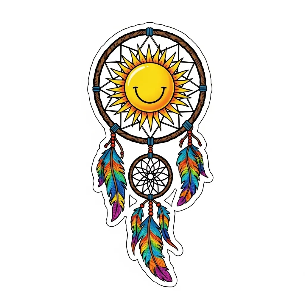 Dreamcatcher with Happy Sun Anime Style Thigh Tattoo Dreamcatcher with Happy Sun Anime Style Thigh Tattoo