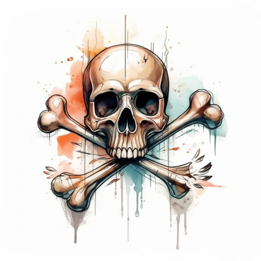 Watercolor Skull and Crossbones Tattoo Design
