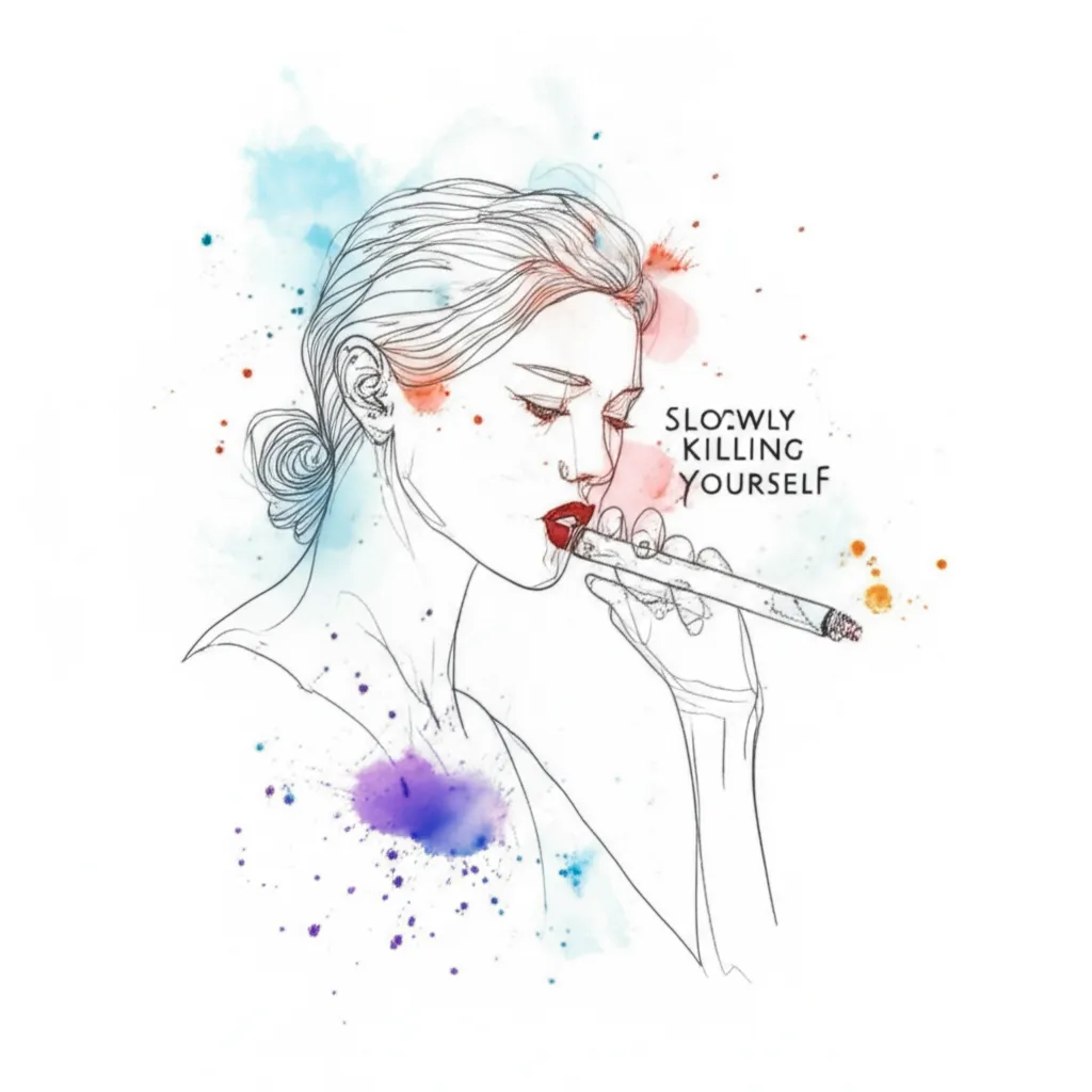 Watercolor 'Slowly Killing Yourself' Tattoo Design