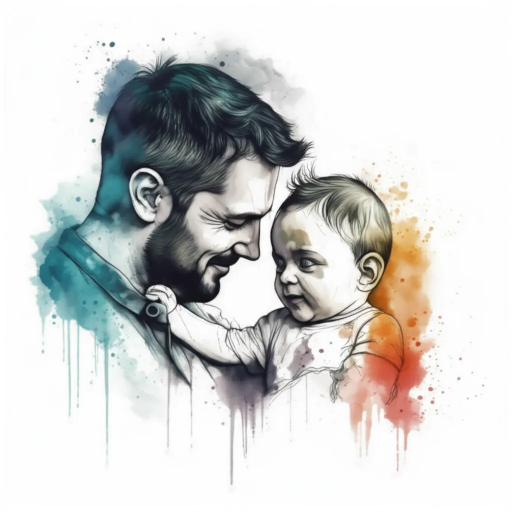 Father and Son Watercolor Tattoo: Realistic Design with Pop and Shading