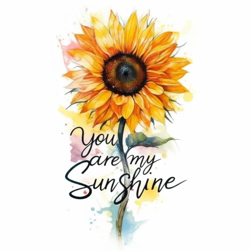 Watercolor Sunflower Tattoo: You Are My Sunshine Design Watercolor Sunflower Tattoo: You Are My Sunshine Design