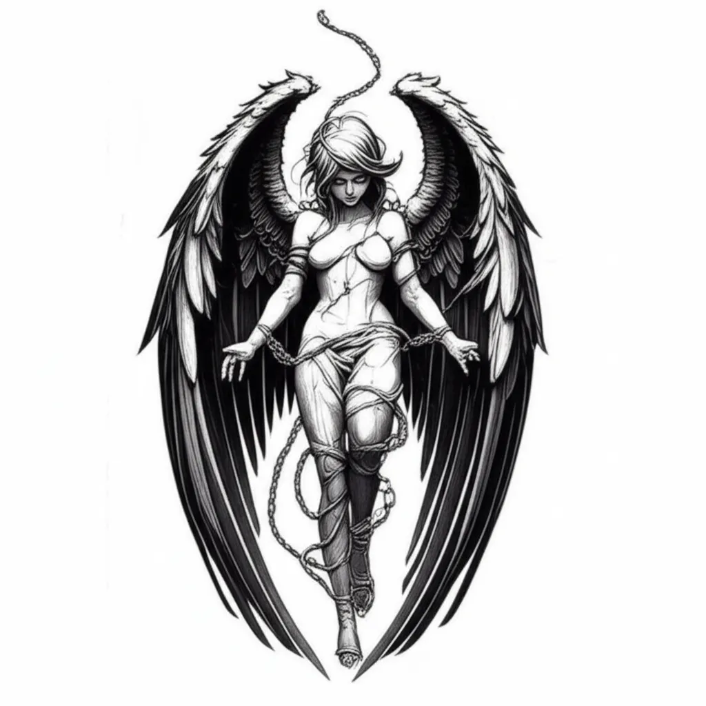 Gothic Female Angel Bound Tattoo Design