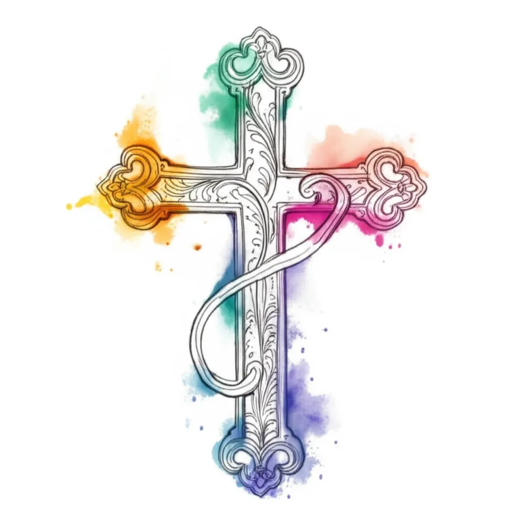 Watercolor Cross with J Tattoo Design Watercolor Cross with J Tattoo Design