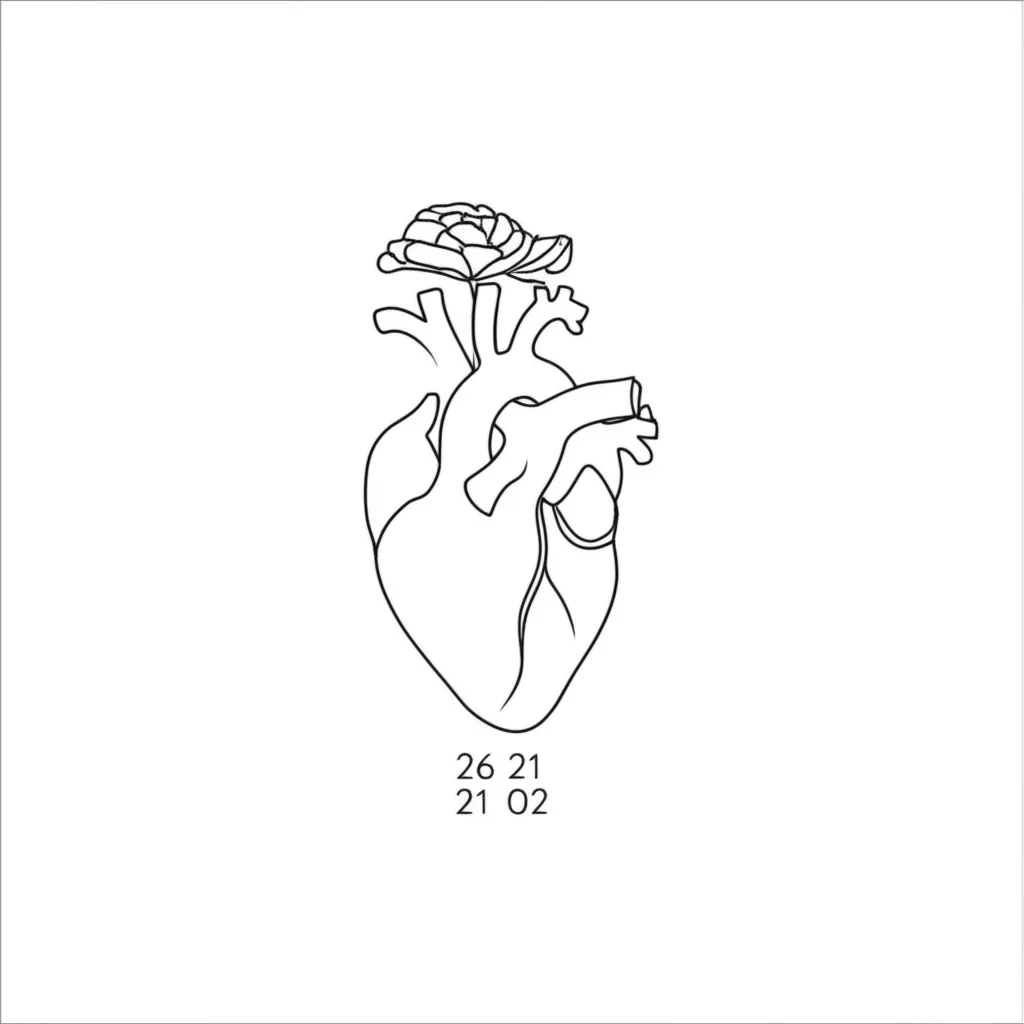 Minimalist Heart and Flower Tattoo with Numbers Minimalist Heart and Flower Tattoo with Numbers
