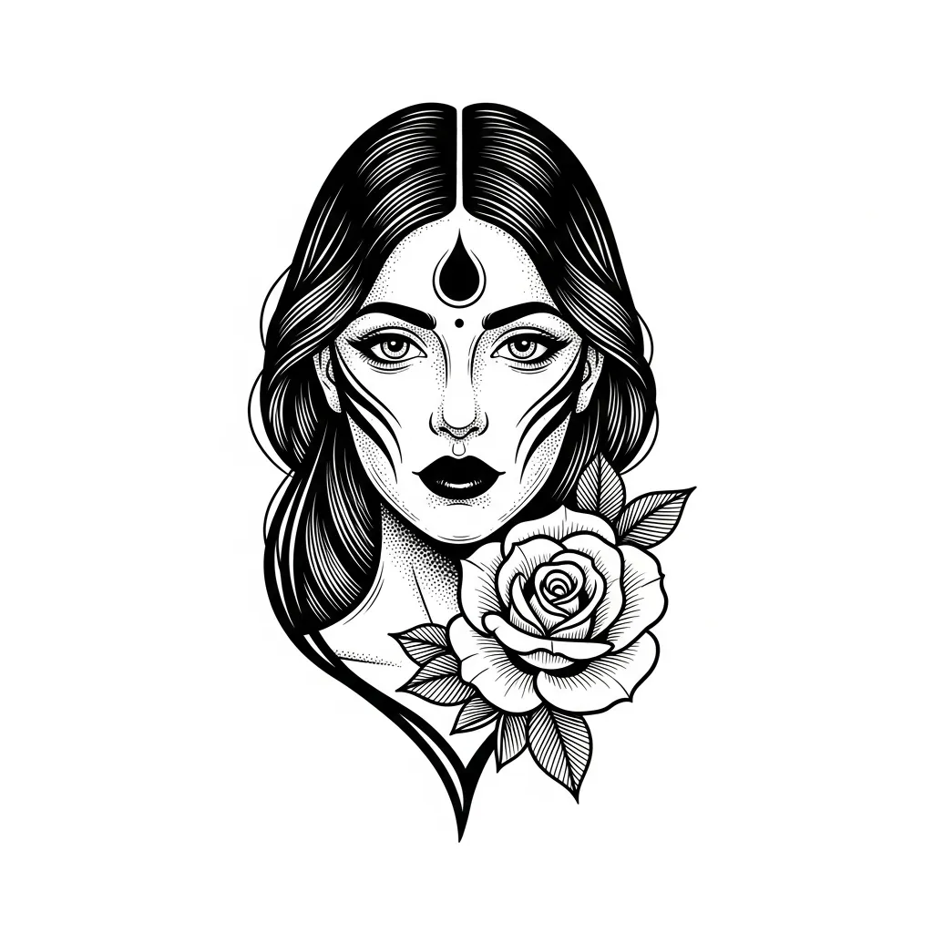 Neomia Blackwork Tattoo with Rose - Striking Design Neomia Blackwork Tattoo with Rose - Striking Design