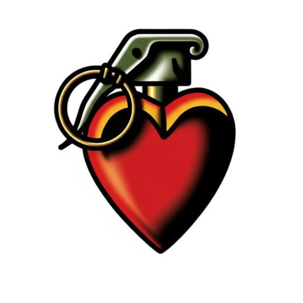 Heart Grenade American Traditional Tattoo Design