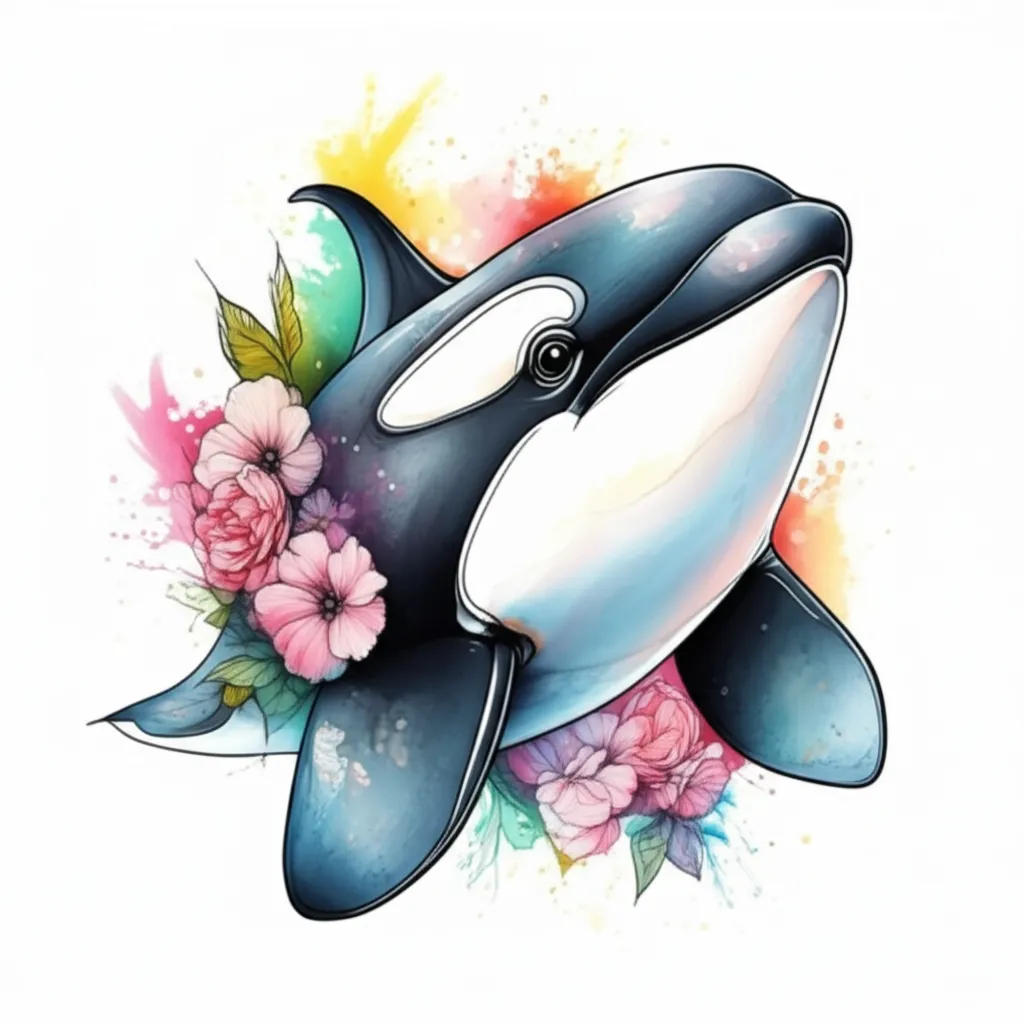 Watercolor Orca Tattoo with Flowers: Meaning & Design Ideas Watercolor Orca Tattoo with Flowers: Meaning & Design Ideas