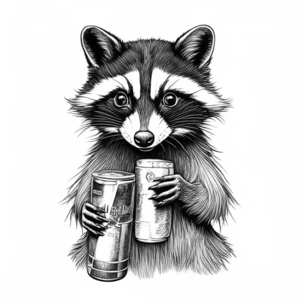 Illustrative Racoon Holding Redbull Tattoo Idea