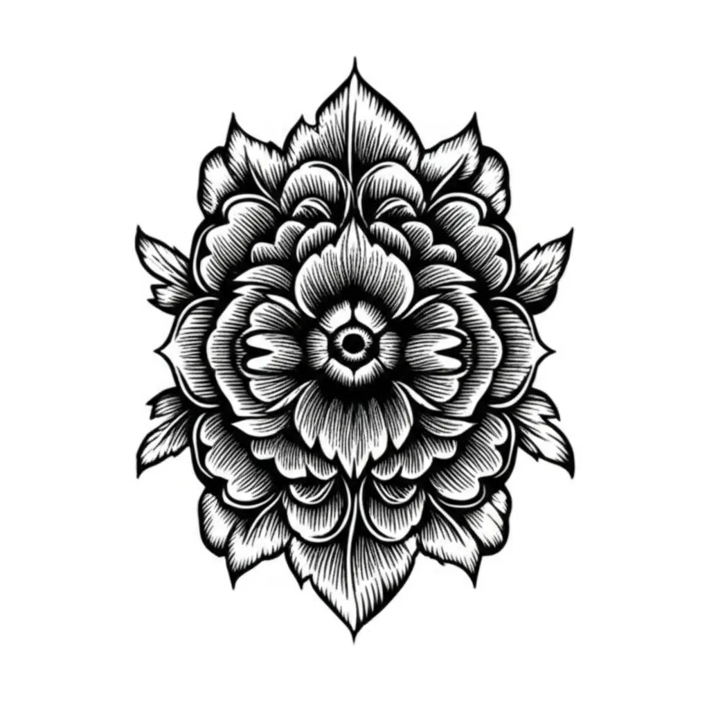 Blackwork Flower Tattoo Design by Alyah Danielle