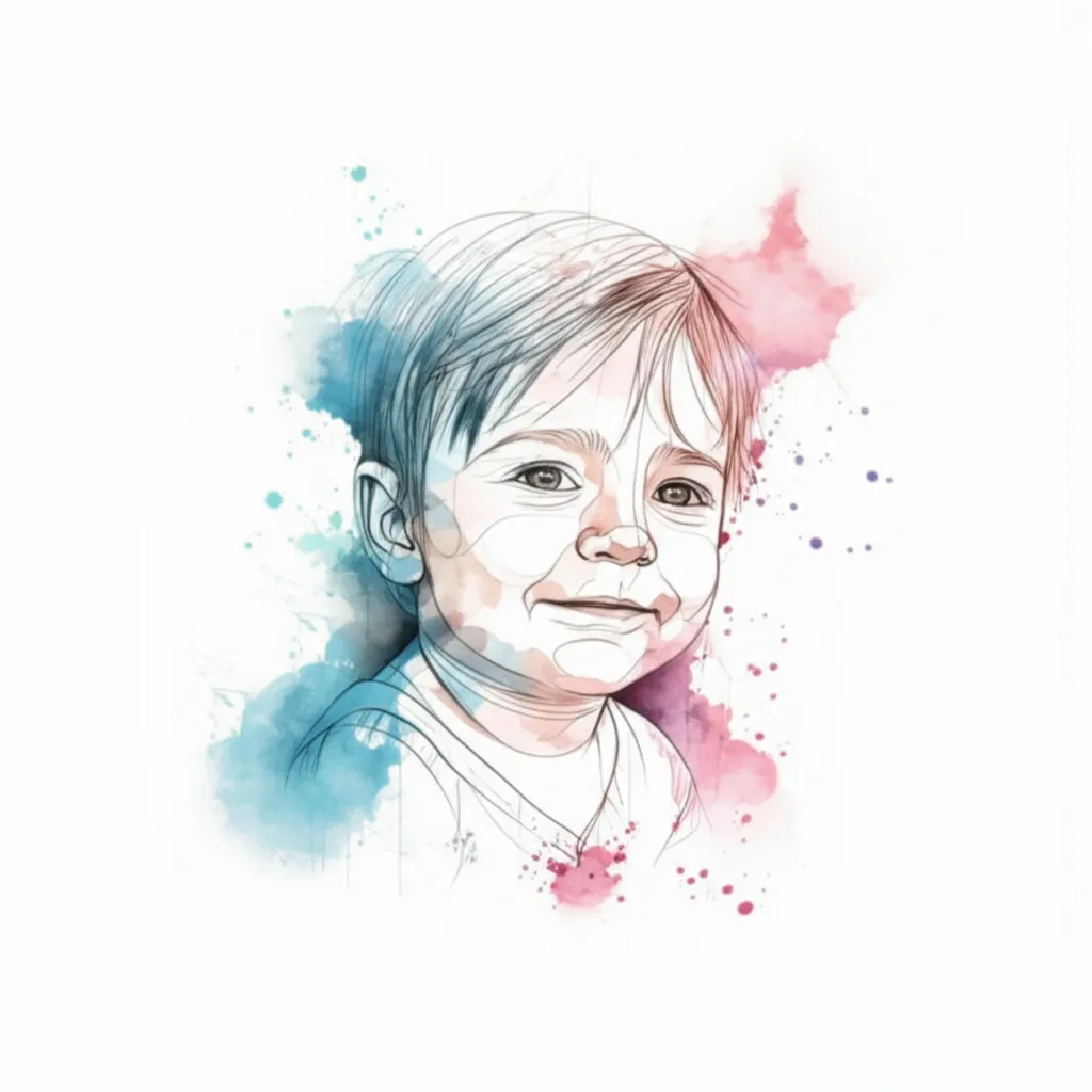Watercolor Portrait Tattoo of My Son Robbie