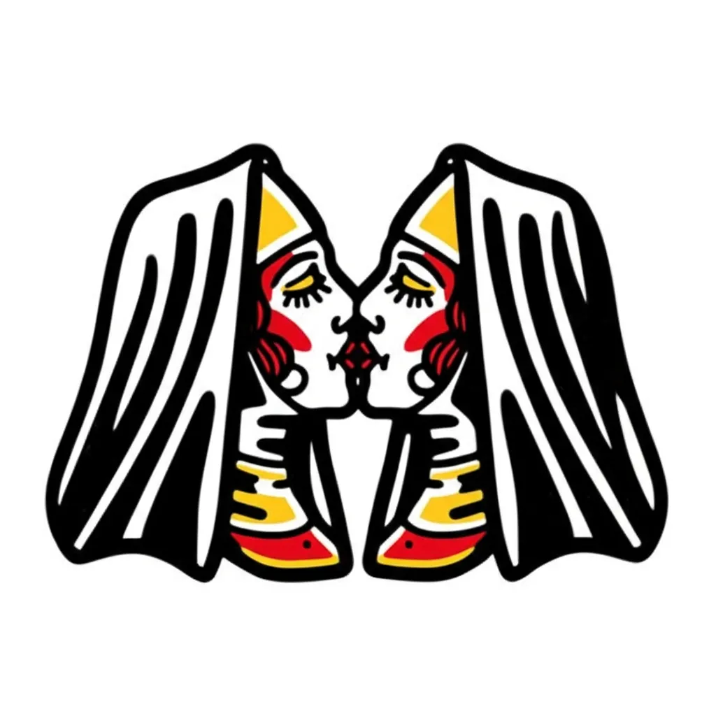 Two Nuns Kissing American Traditional Tattoo Design