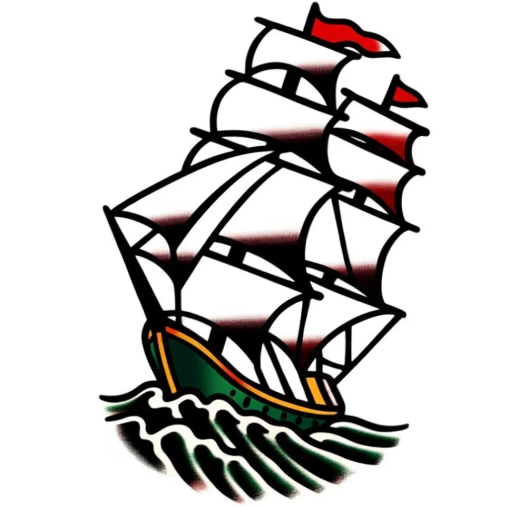 American Traditional Clipper Ship Tattoo with Swallows