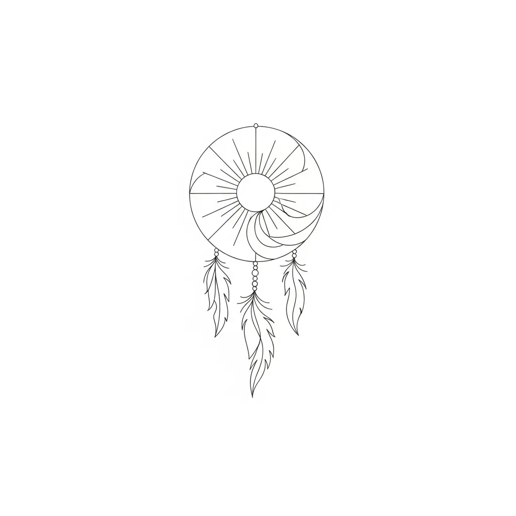 Minimalist Dreamcatcher Sun Thigh Tattoo Idea Minimalist Dreamcatcher Sun Thigh Tattoo Idea