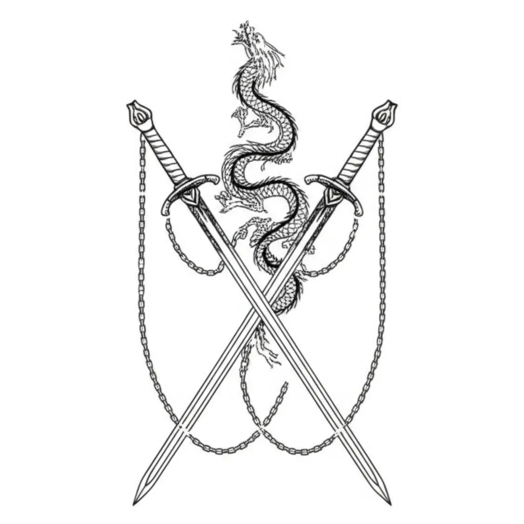 Minimalist Dragon and Crossed Swords Tattoo Design Minimalist Dragon and Crossed Swords Tattoo Design