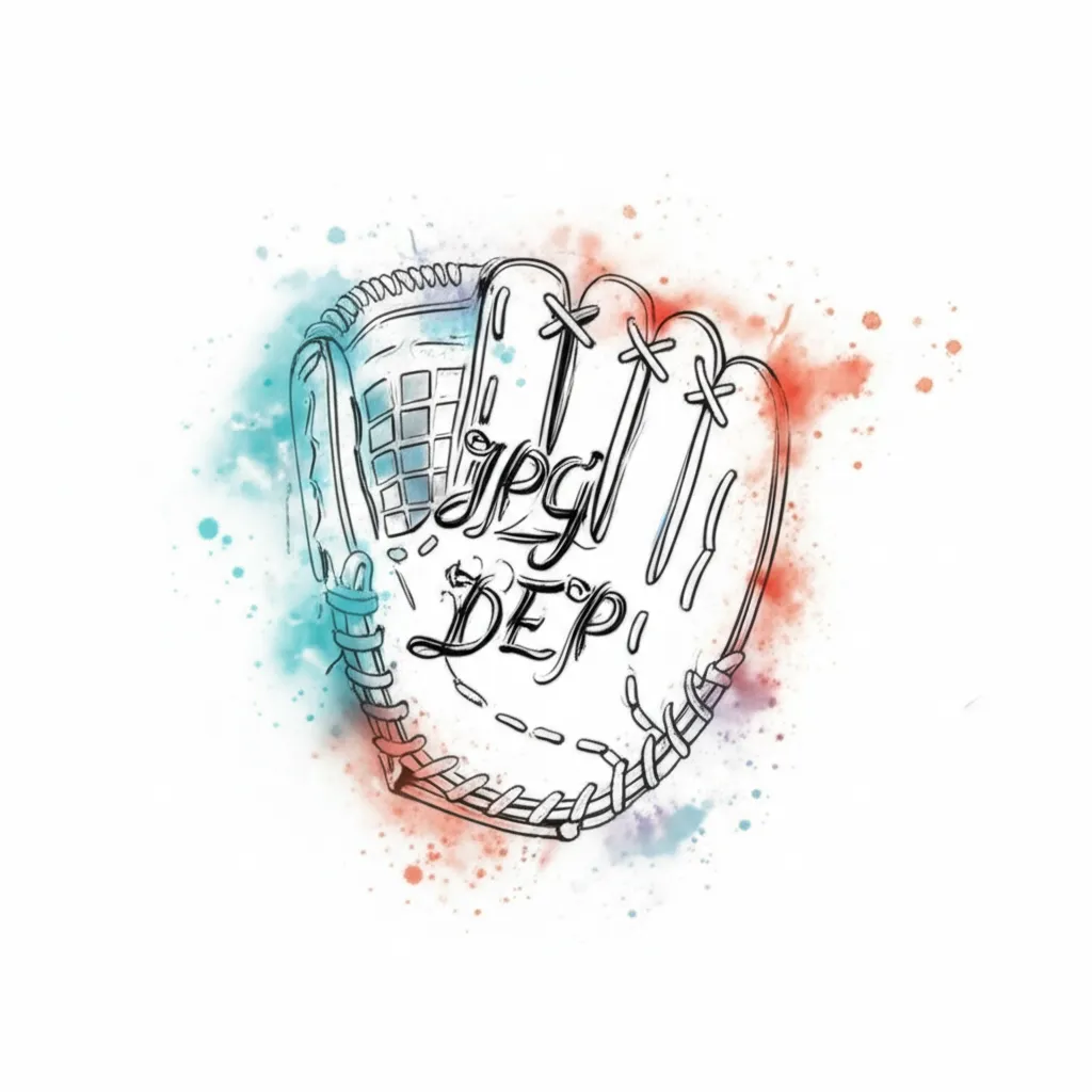 Watercolor Baseball Glove Tattoo with 'Jpg DEP' Design Watercolor Baseball Glove Tattoo with 'Jpg DEP' Design
