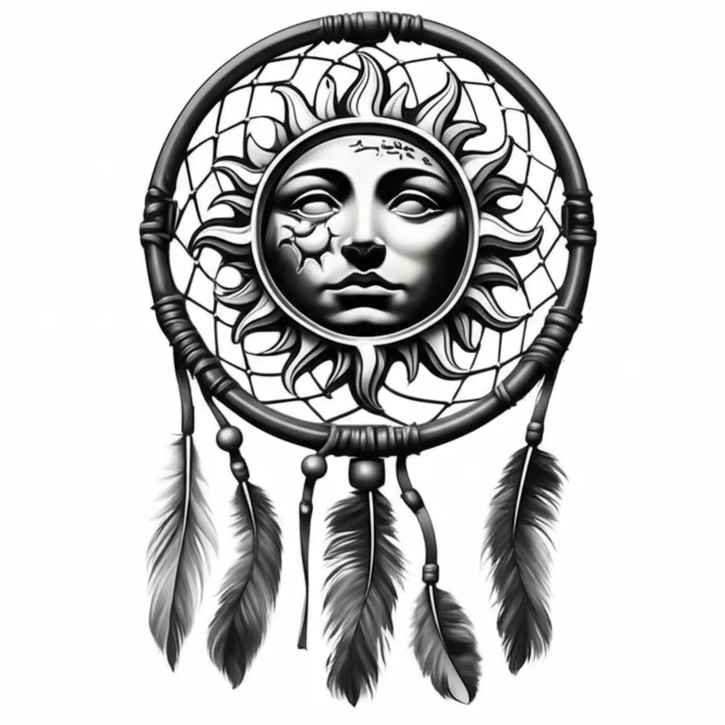 Dreamcatcher Sun Thigh Tattoo - Realistic Style Dreamcatcher Sun Thigh Tattoo - Realistic Style