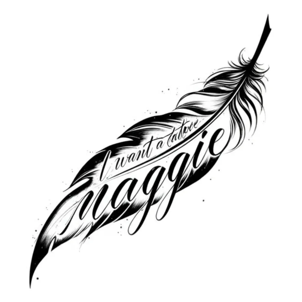 Maggie Name Tattoo in Eagle Feather Calligraphy Design