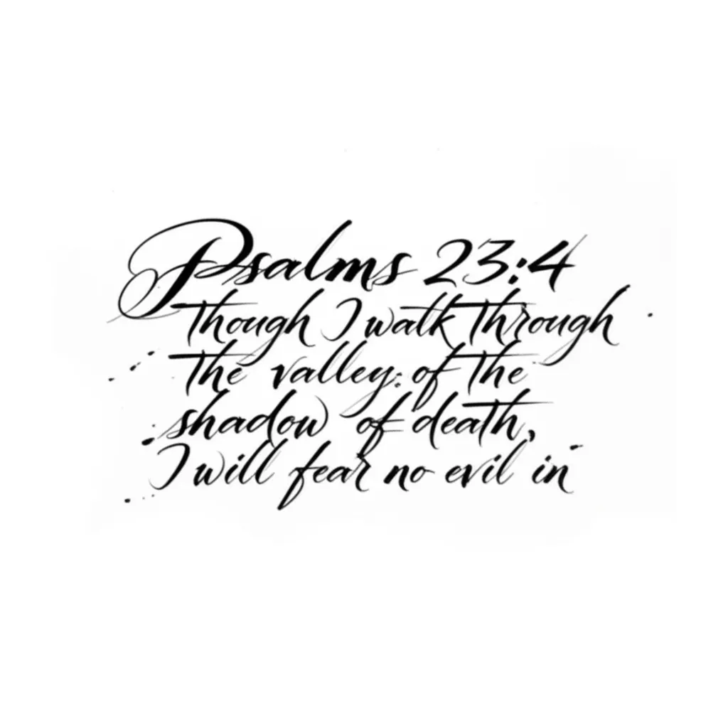 Psalms 23:4 Cursive Tattoo - Valley of Shadow of Death Psalms 23:4 Cursive Tattoo - Valley of Shadow of Death