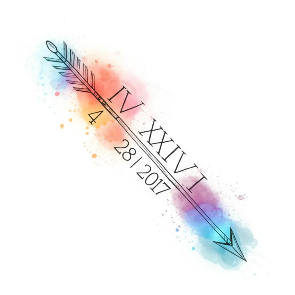 Watercolor Arrow Tattoo with Roman Numerals - April 28, 2017