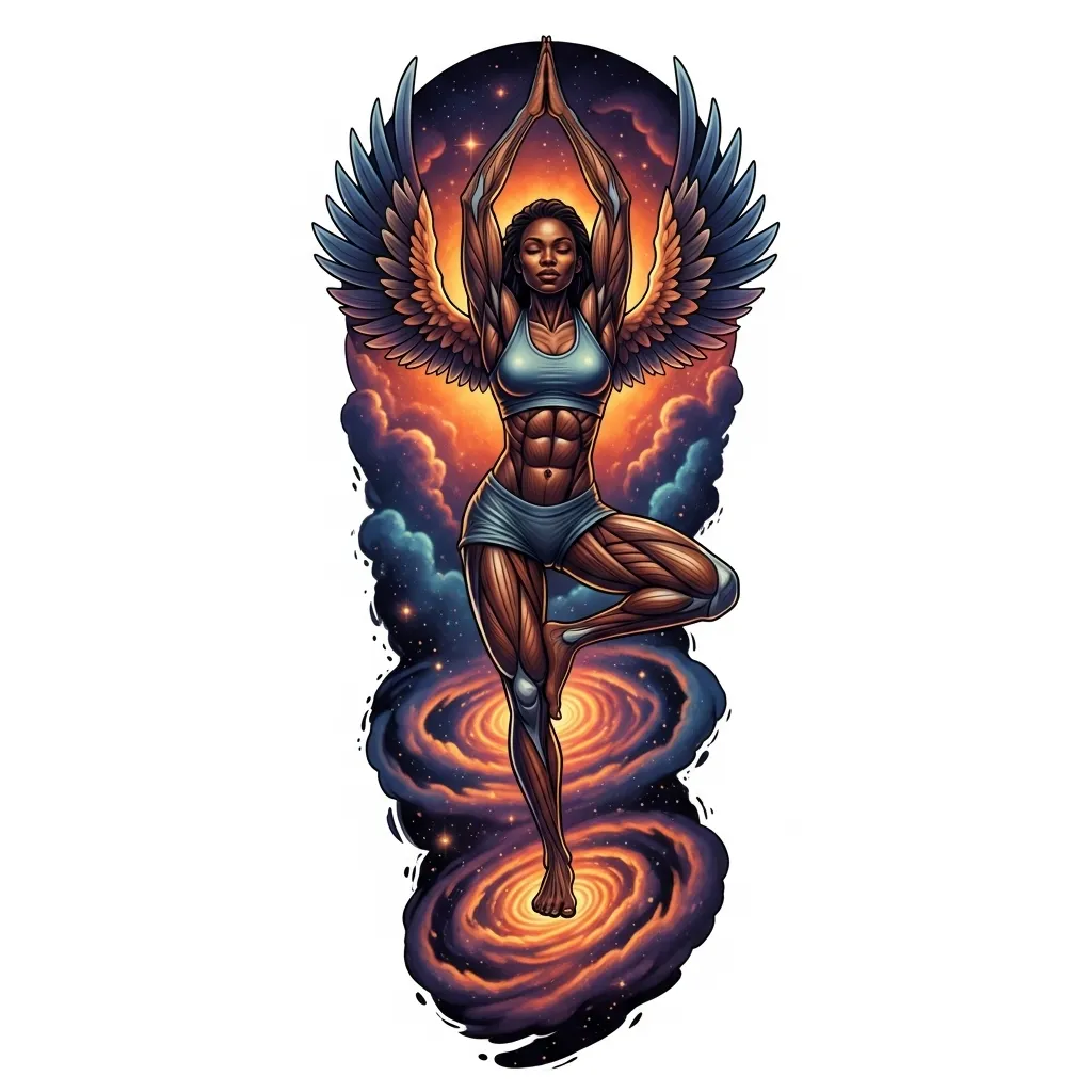 Strong Woman Yoga Pose in Universe Neo-Traditional Tattoo Strong Woman Yoga Pose in Universe Neo-Traditional Tattoo