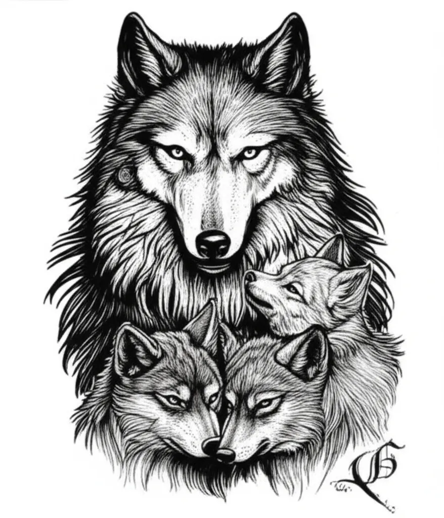 Gothic Wolves Tattoo Design for Father of Two with Quote Gothic Wolves Tattoo Design for Father of Two with Quote