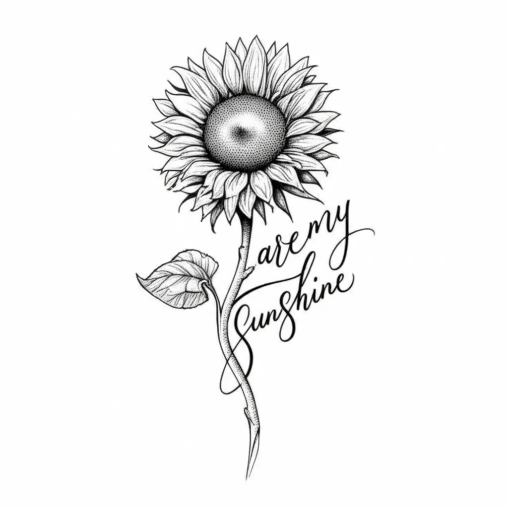 Sunflower 'You Are My Sunshine' Fine Line Tattoo Design Sunflower 'You Are My Sunshine' Fine Line Tattoo Design