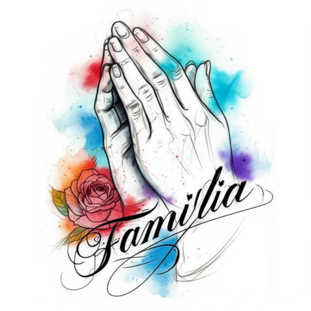 Familia Arm Sleeve Tattoo with Roses and Praying Hands Familia Arm Sleeve Tattoo with Roses and Praying Hands
