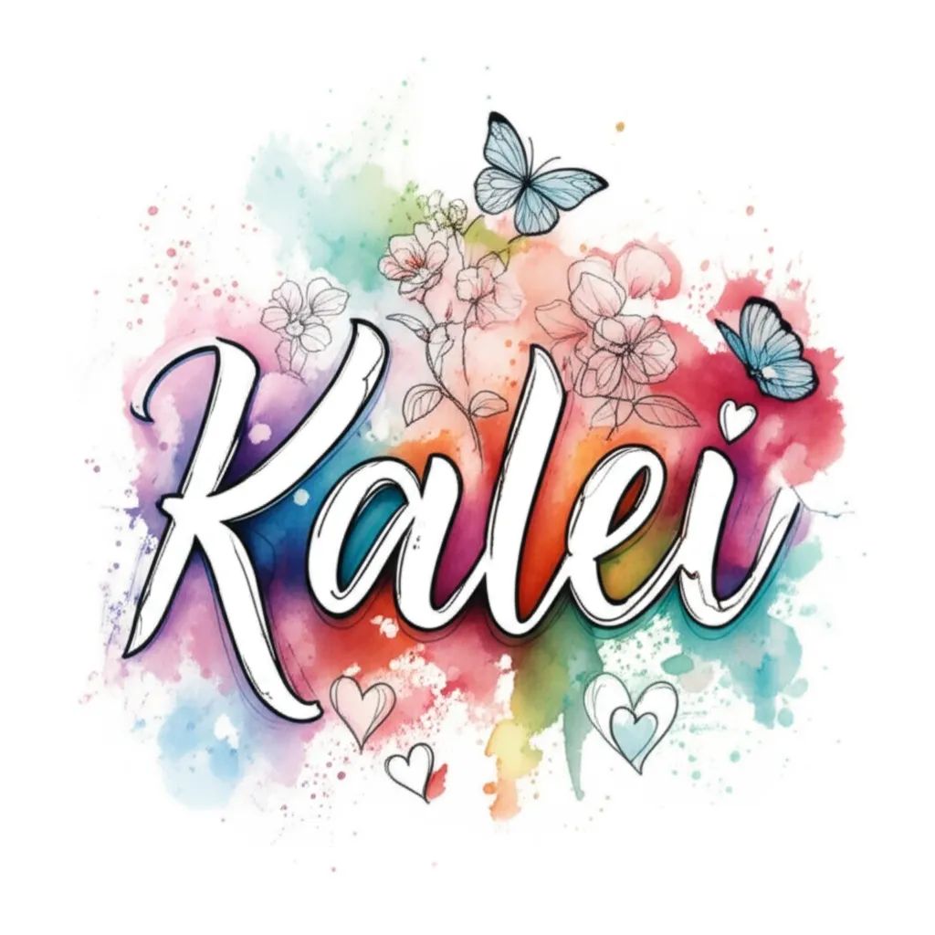 Kalei Name Tattoo with Hearts, Flowers and Butterflies in Watercolor Style Kalei Name Tattoo with Hearts, Flowers and Butterflies in Watercolor Style