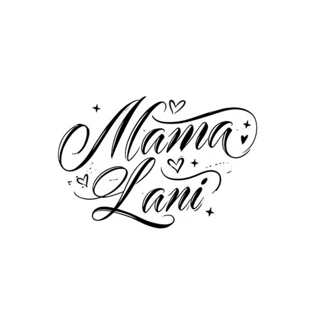 Mama Lani Cursive Tattoo Design with Stars and Hearts Mama Lani Cursive Tattoo Design with Stars and Hearts