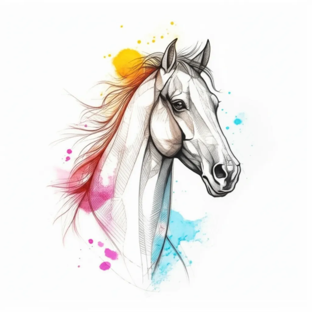 Disco Elysium Horse Watercolor Tattoo Design