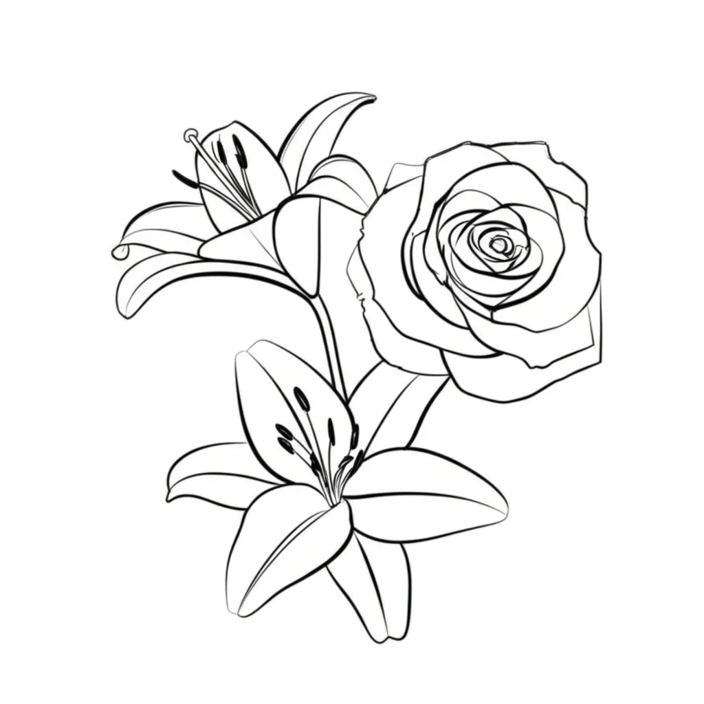 Minimalist Lily, Rose, and Peony Tattoo Design