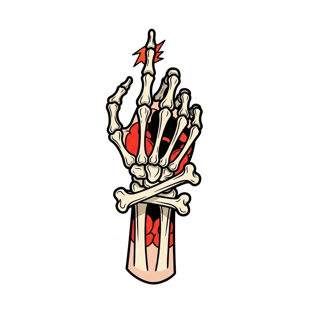 Skeleton Hand Tattoo with Dog Bones - Anime Style Skeleton Hand Tattoo with Dog Bones - Anime Style