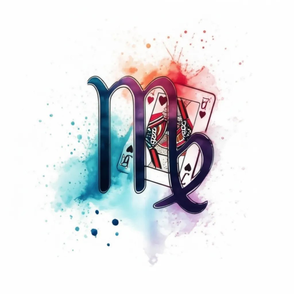 Virgo Zodiac Sign with Gambit Card Deck Watercolor Tattoo Virgo Zodiac Sign with Gambit Card Deck Watercolor Tattoo