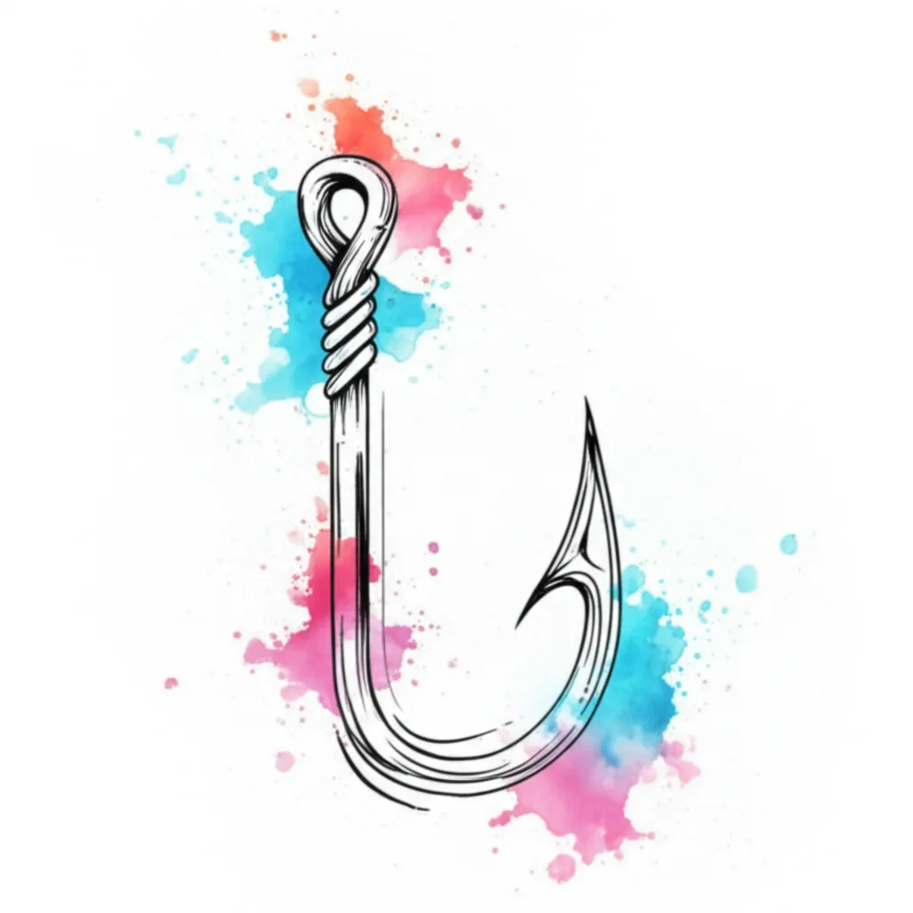 Watercolor Fish Hook and Shark Tattoo Idea Watercolor Fish Hook and Shark Tattoo Idea