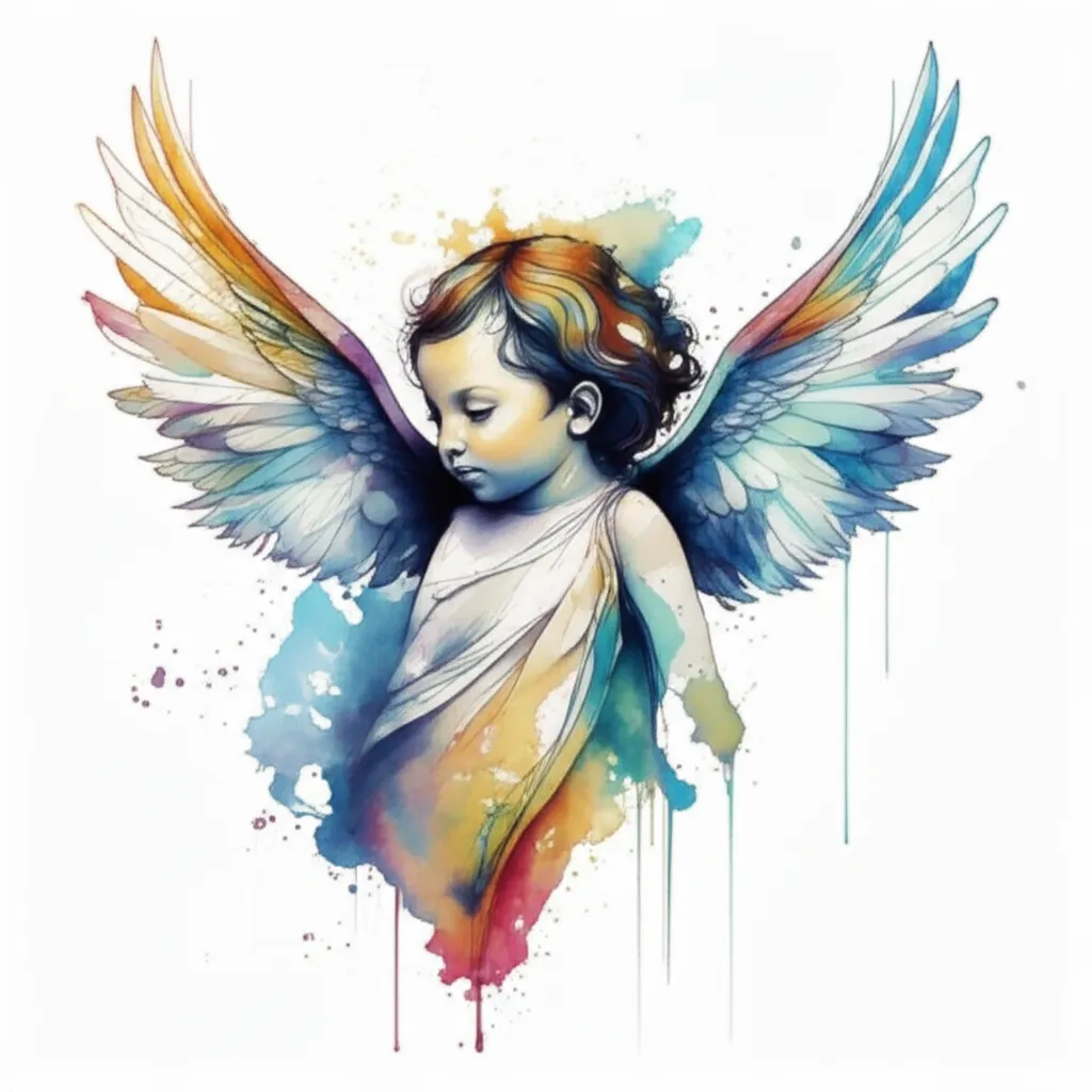Malsaiya with Angel Wings Watercolor Tattoo Design Malsaiya with Angel Wings Watercolor Tattoo Design