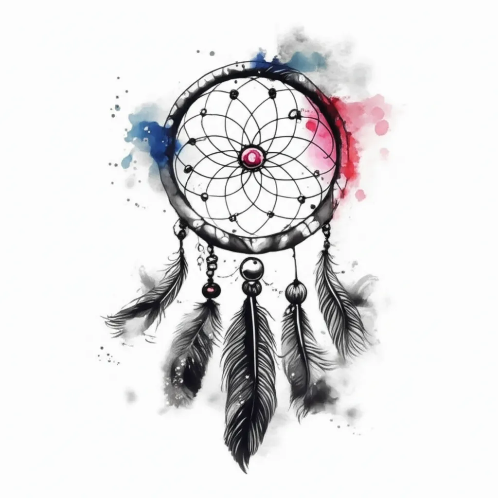 Watercolor Dream Catcher Tattoo on Shoulder - Black, White & Color Pop