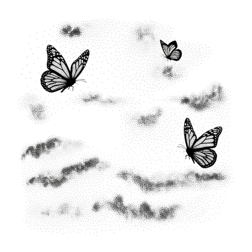 Long Live Nata Butterfly Dotwork Tattoo Design