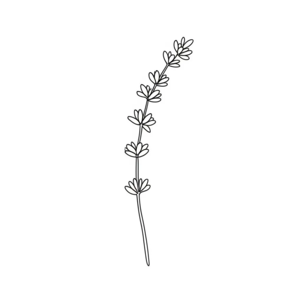 Minimalist Lavender Sprig Fine Line Tattoo Design Minimalist Lavender Sprig Fine Line Tattoo Design